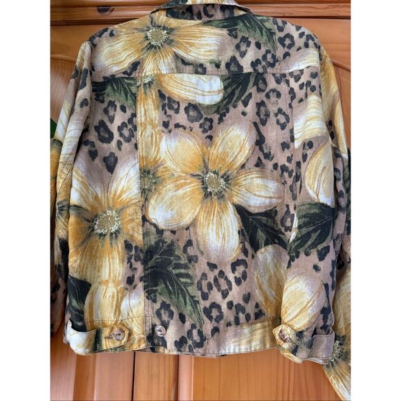 Chico’s 100% Linen Button Front Jacket Size 2 – Floral Leopard Print, - Picture 5 of 9
